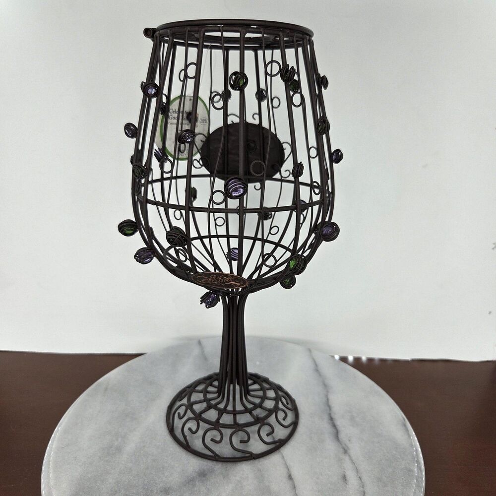 Wine Cork Cage Holder Glass Shape Metal Decor Bead Grape Accents Storage Contain - Picture 7 of 10